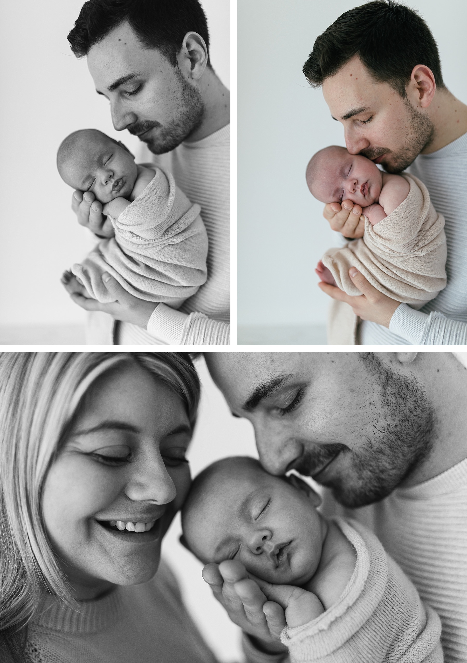 natural newborn photography basingstoke dad kissing baby sleeping