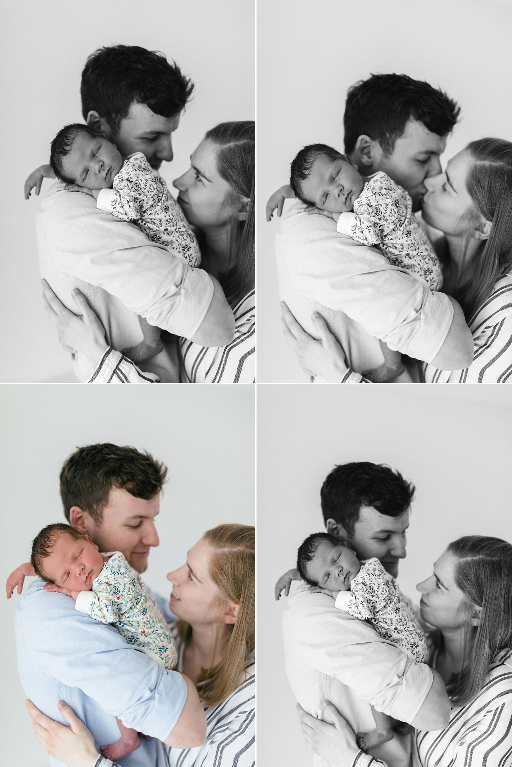 mum and dad holding newborn baby black and white photo studio photography