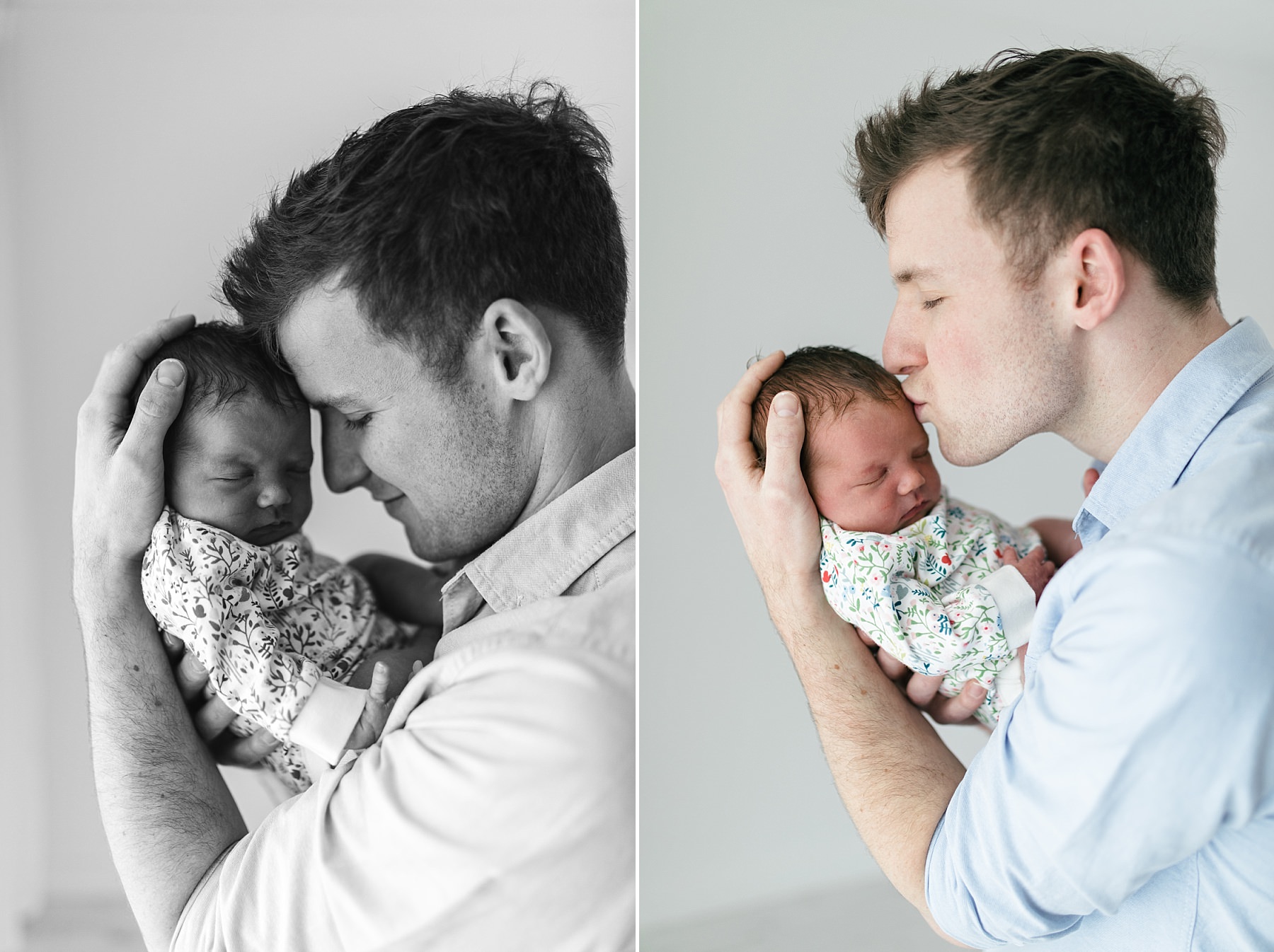 dad holding kiss newborn baby spring photo studio photography