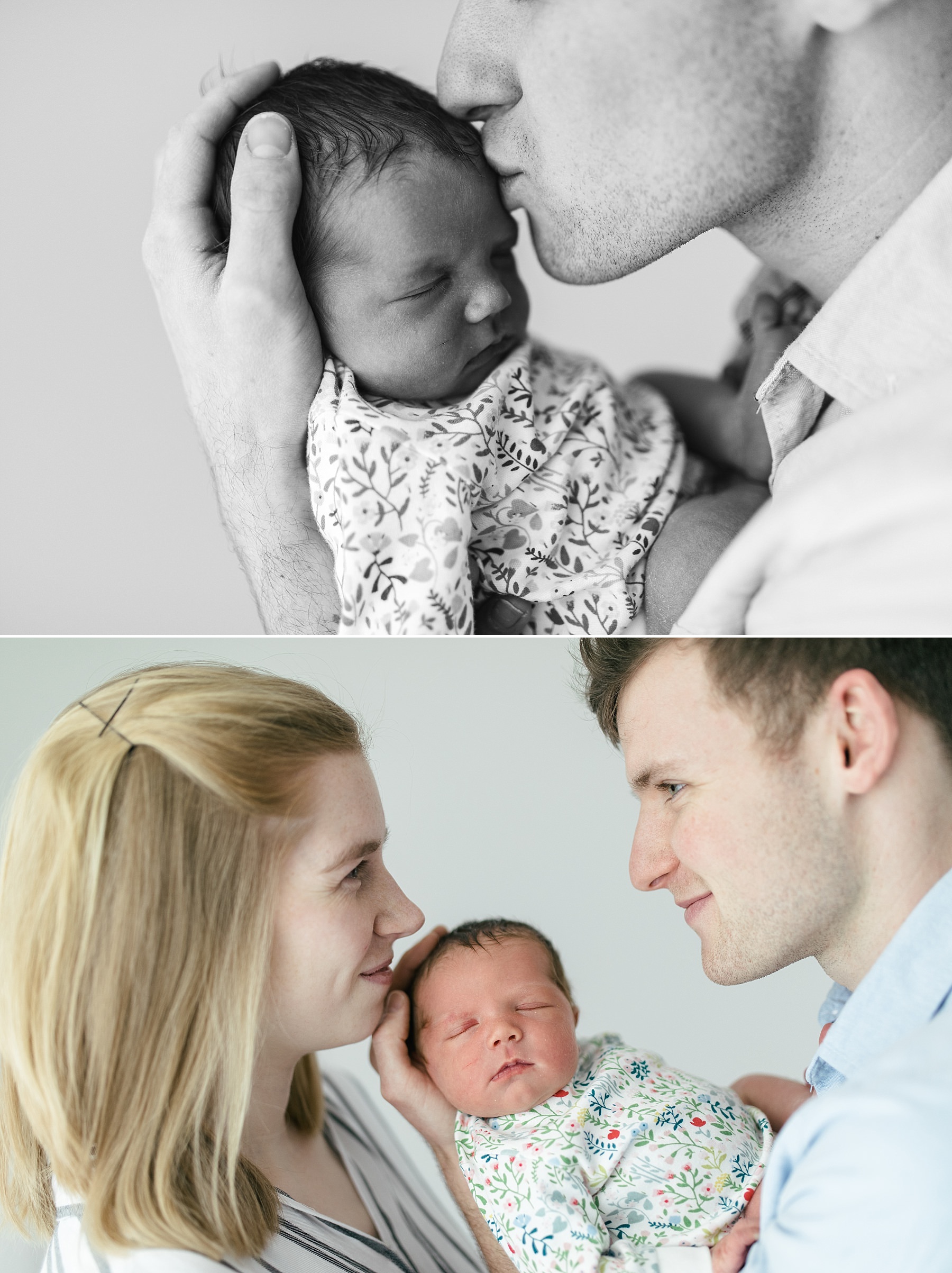 dad holding kiss newborn baby spring photo studio photography