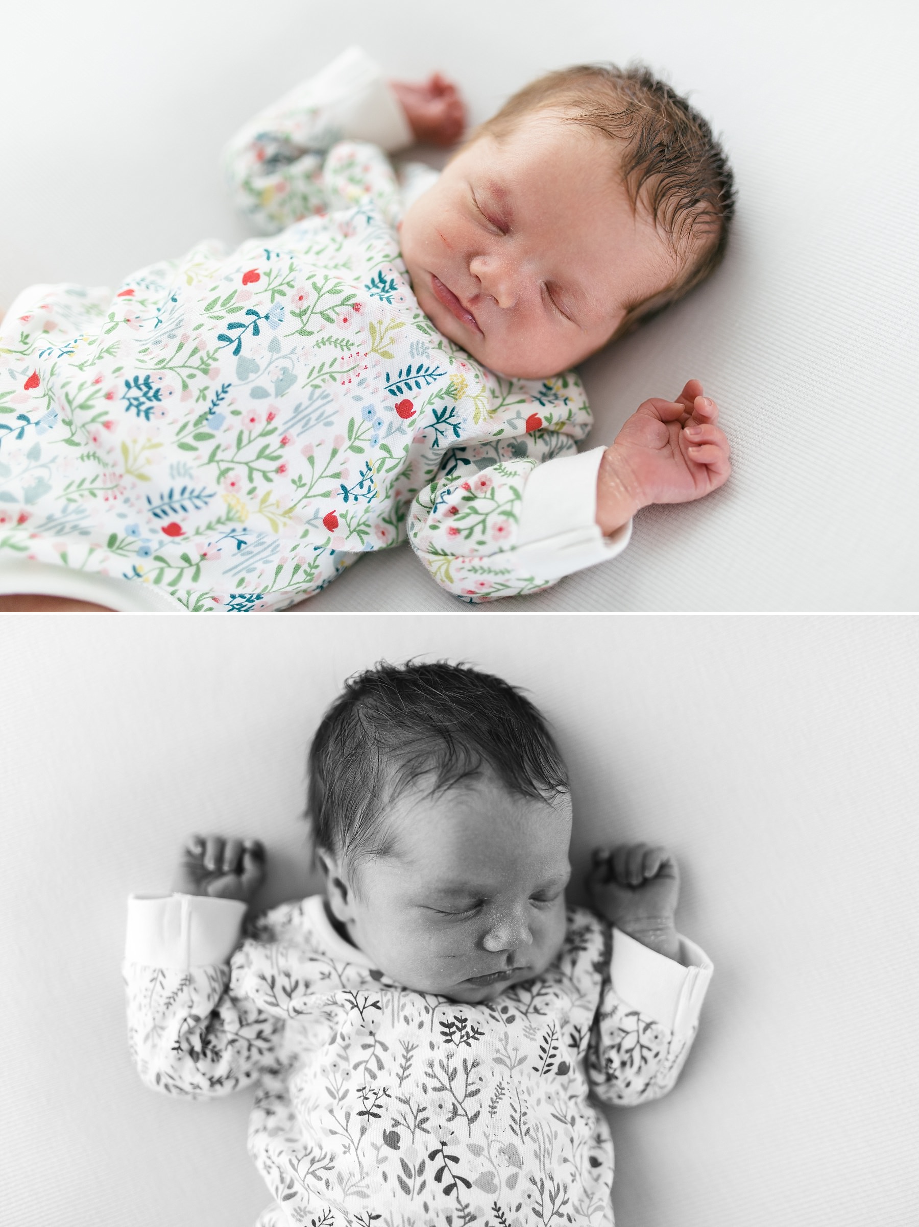 spring newborn baby photoshoot in white studio natural photography