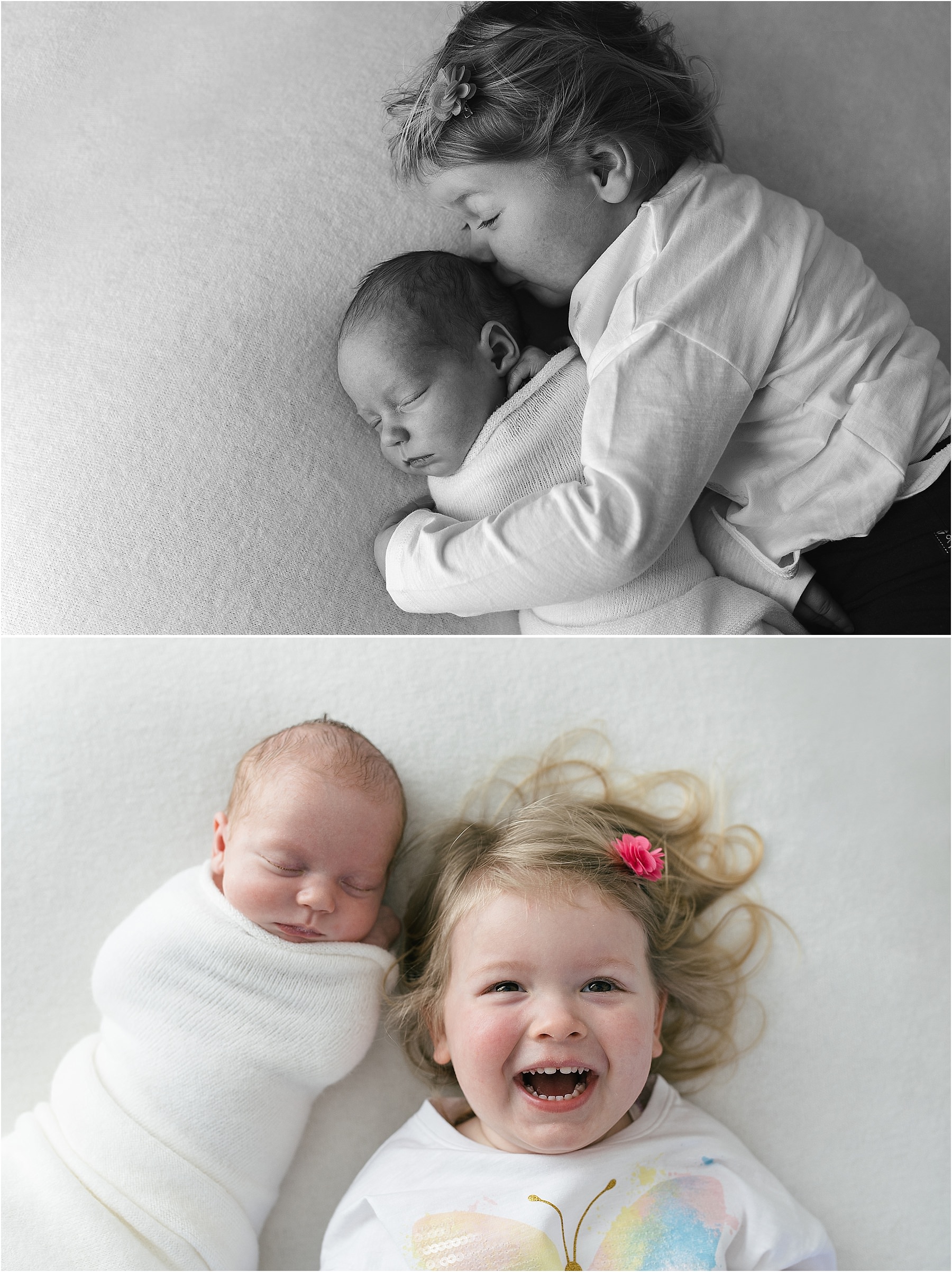 newborn baby wraped in white blanket in natural studio