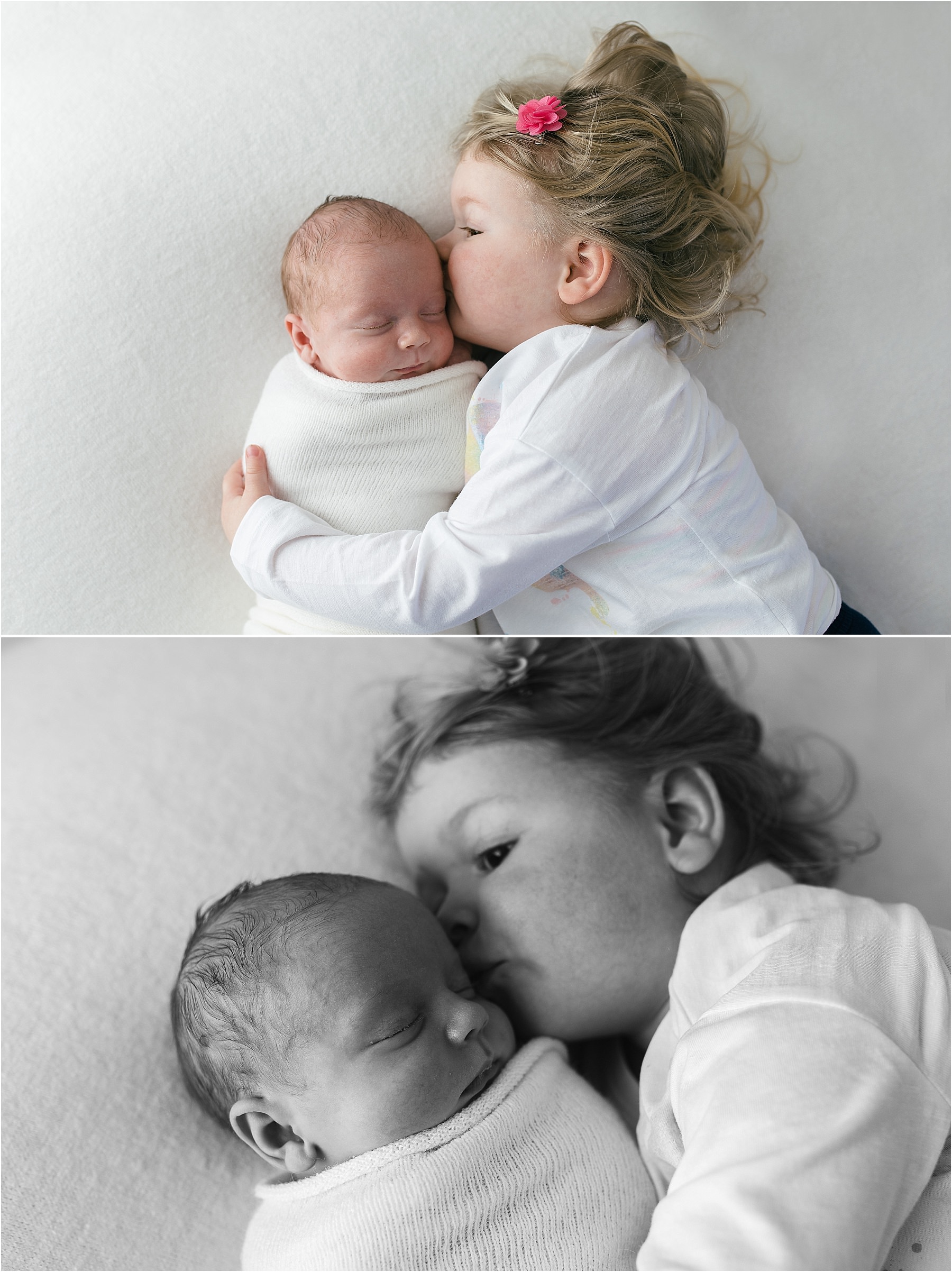 newborn baby wraped in white blanket in natural studio