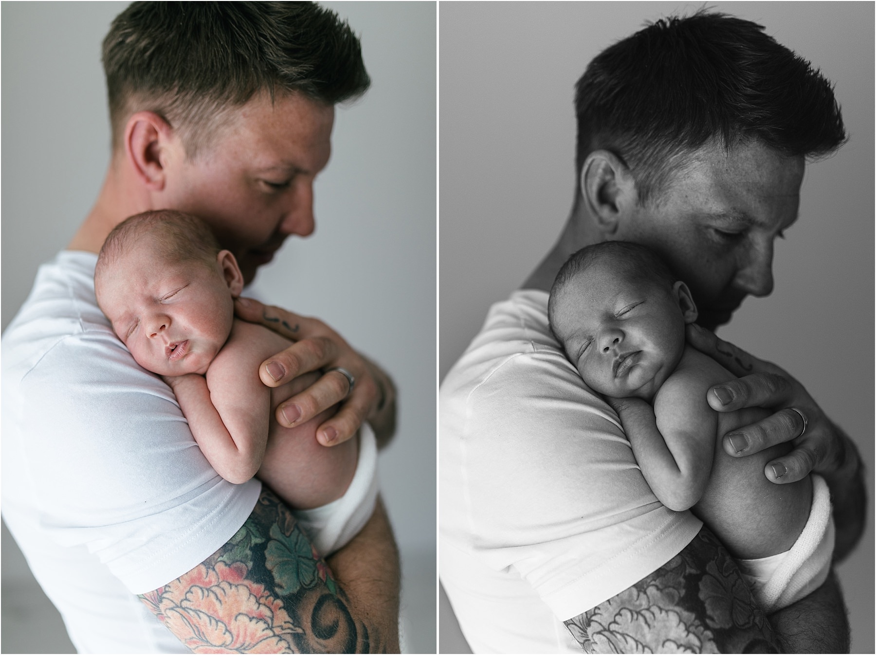 newborn baby with daddy in natural studio