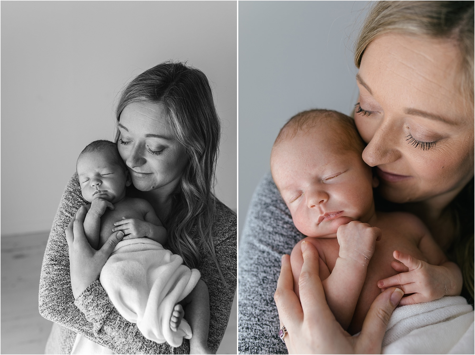 newborn baby with mum in natural studio