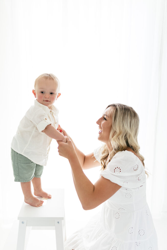 Family photography in white studio