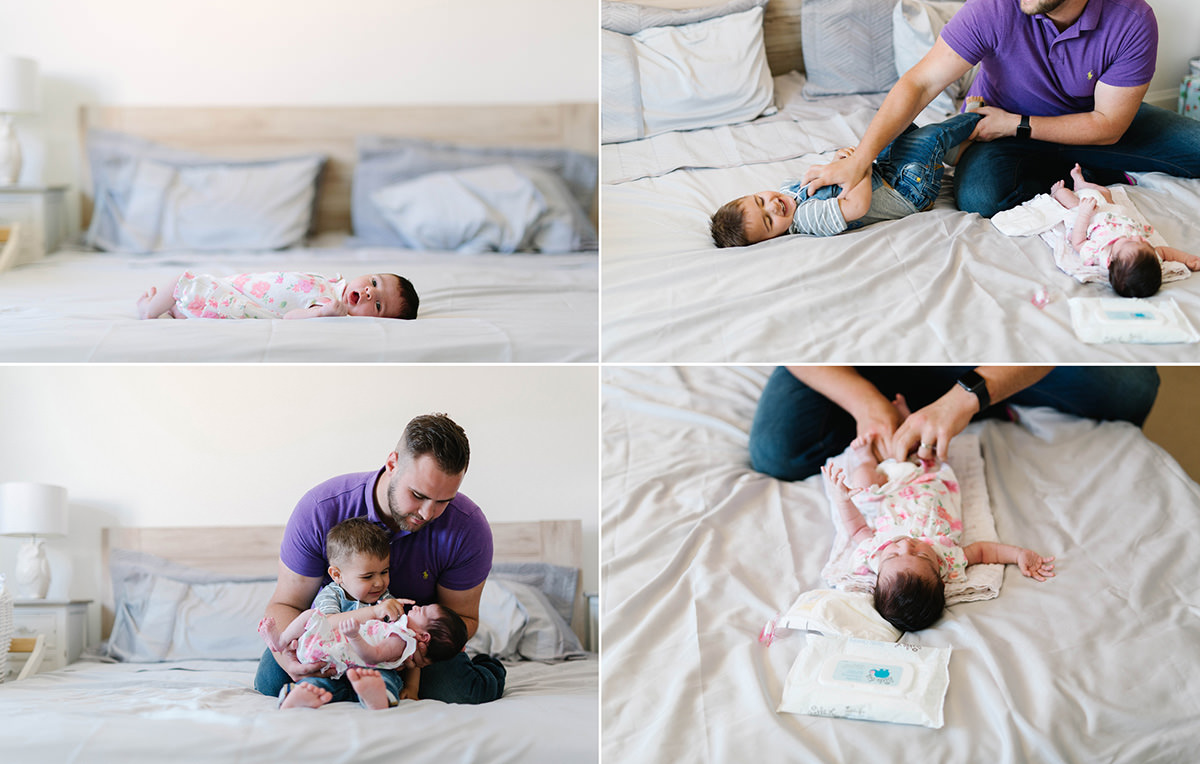 daddy changes nappy family snuggle on the bed lifestyle photography yasmin anne