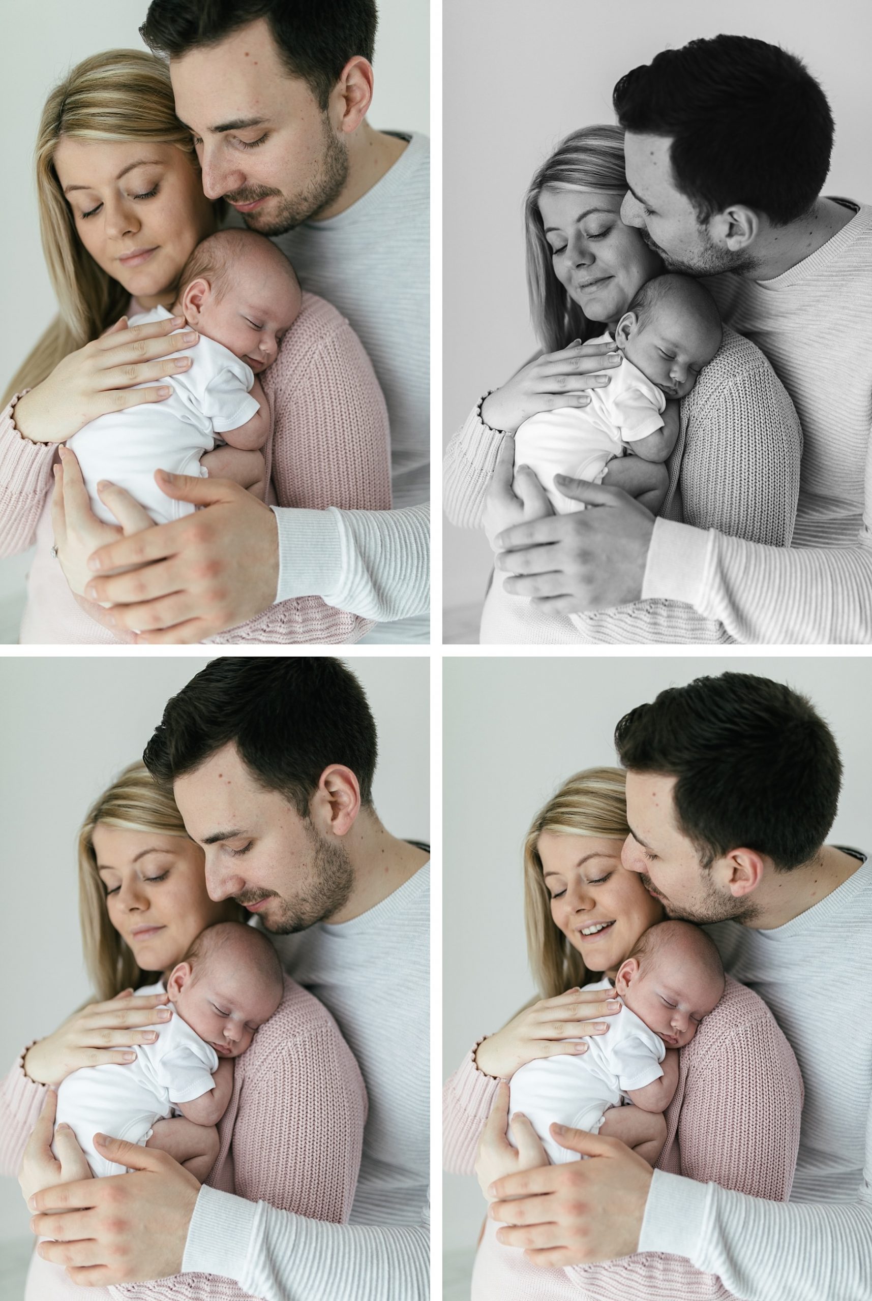 natural newborn photography basingstoke mum and dad kissing baby