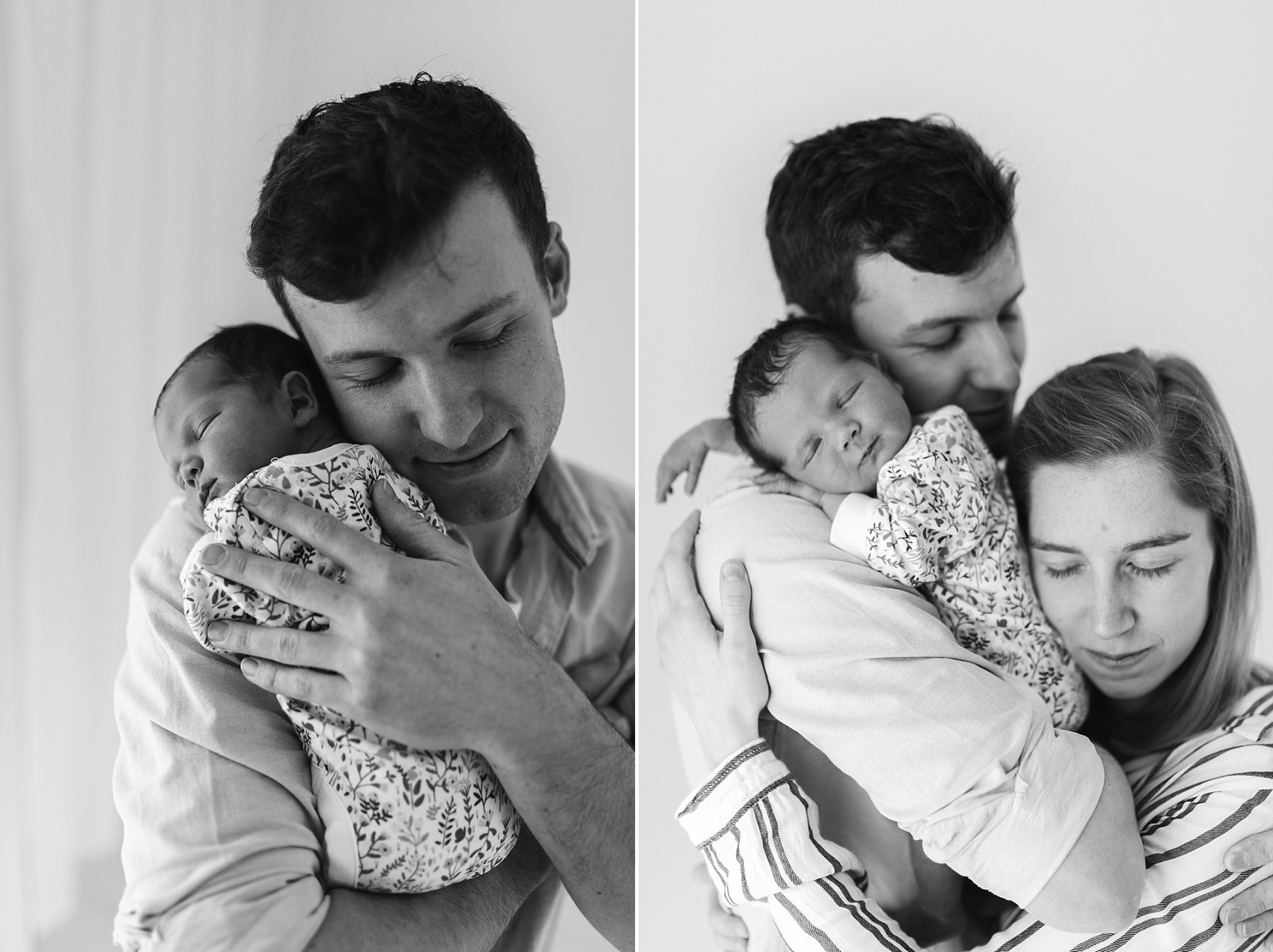 mum and dad holding newborn baby black and white photo studio photography