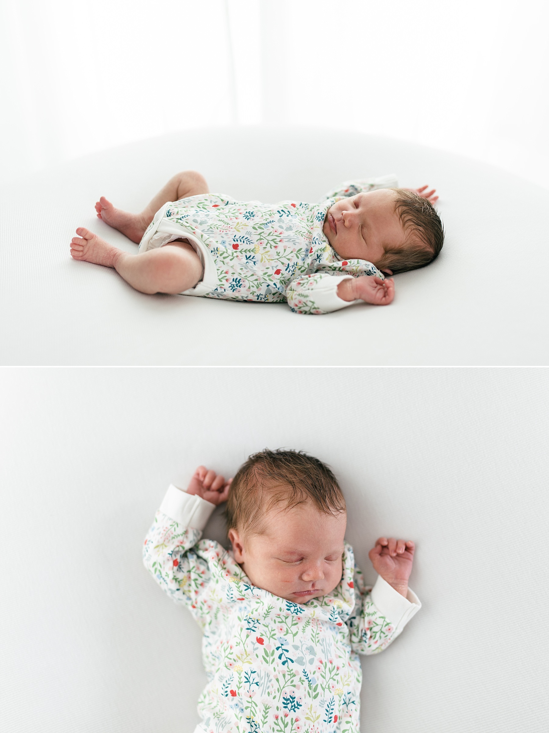 spring newborn baby photoshoot in white studio natural photography