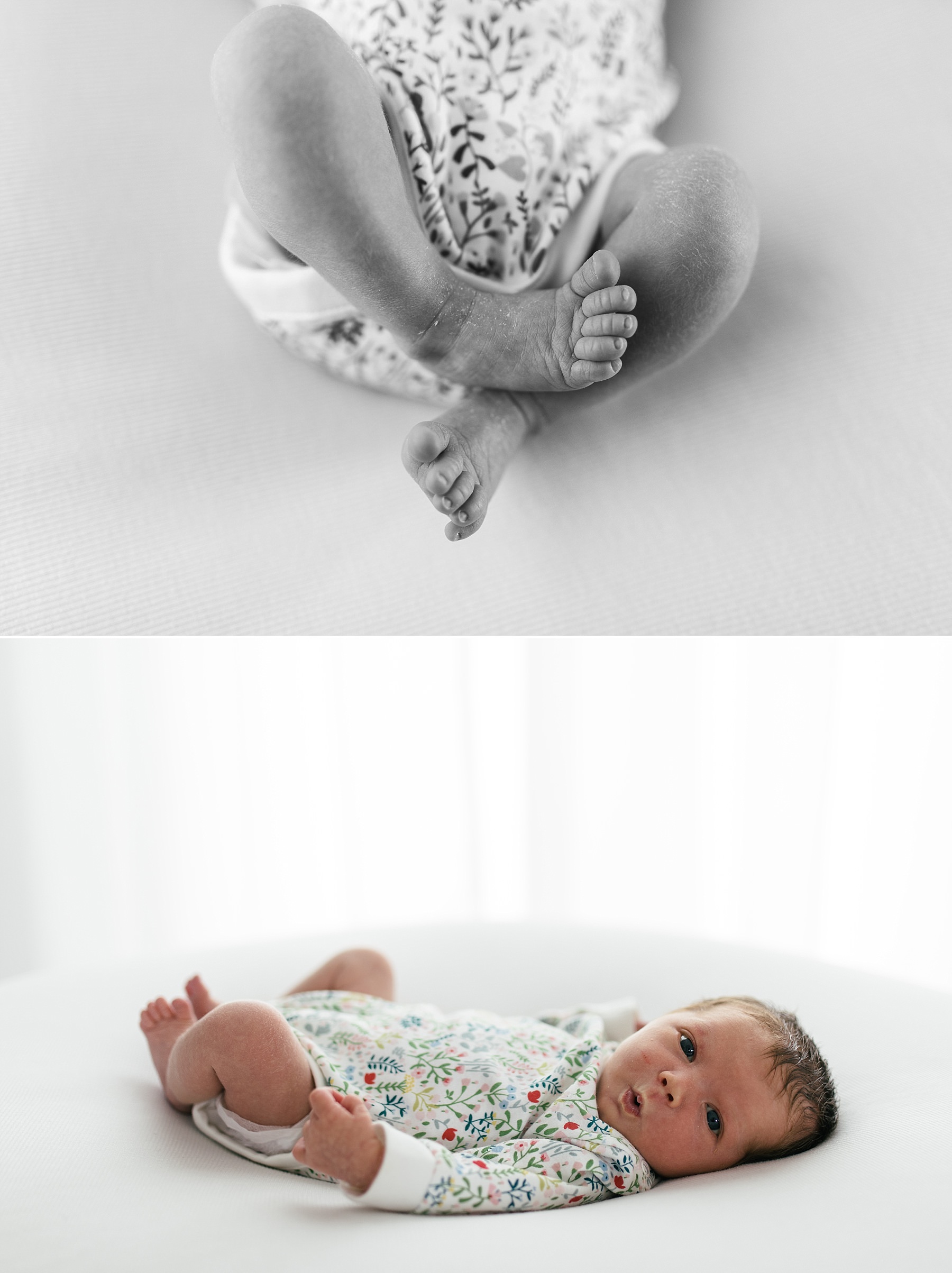 newborn baby feet photoshoot in white studio natural photography