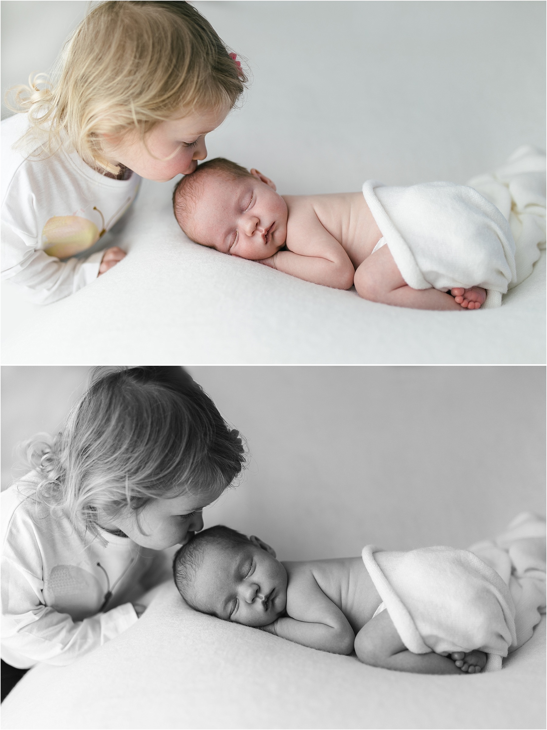 newborn baby with sibling in natural studio