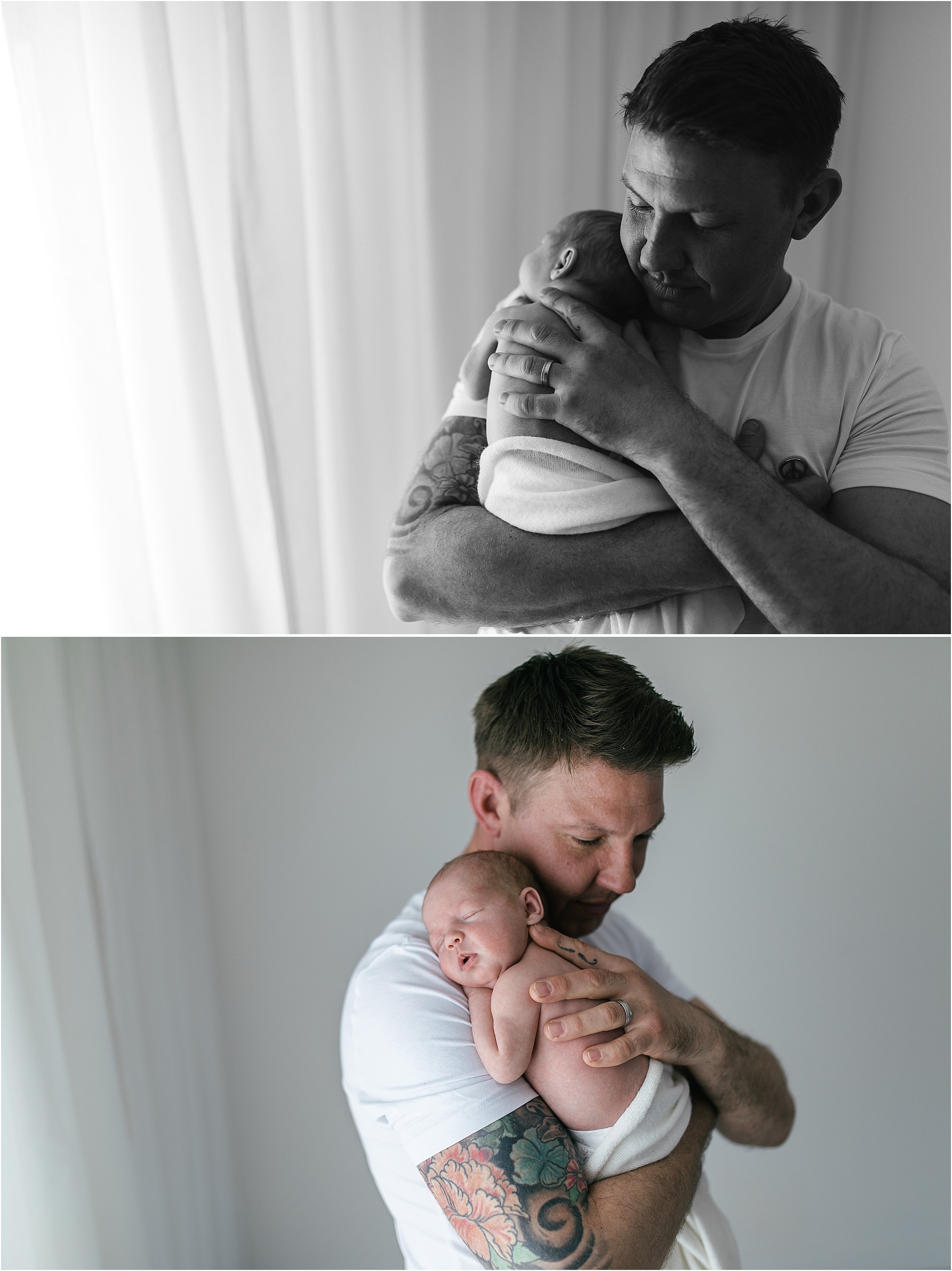 newborn baby with daddy in natural studio